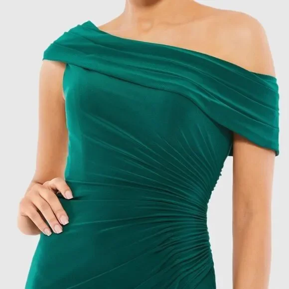 MAC DUGGAL 26484 Womens Green Ruched Off-The-Shoulder Midi Dress - Picture 3 of 14